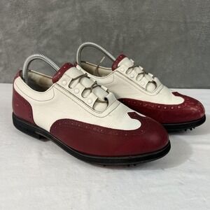 FootJoy Europa Golf Shoes Mens 7.5 W White Red Leather Saddle Spikes 99291